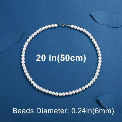 Artificial White Pearl Necklace Elegant Beaded Choker For Men Women