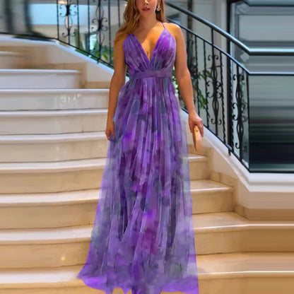 AURELIA™ – Elegant Mesh Print Maxi Dress