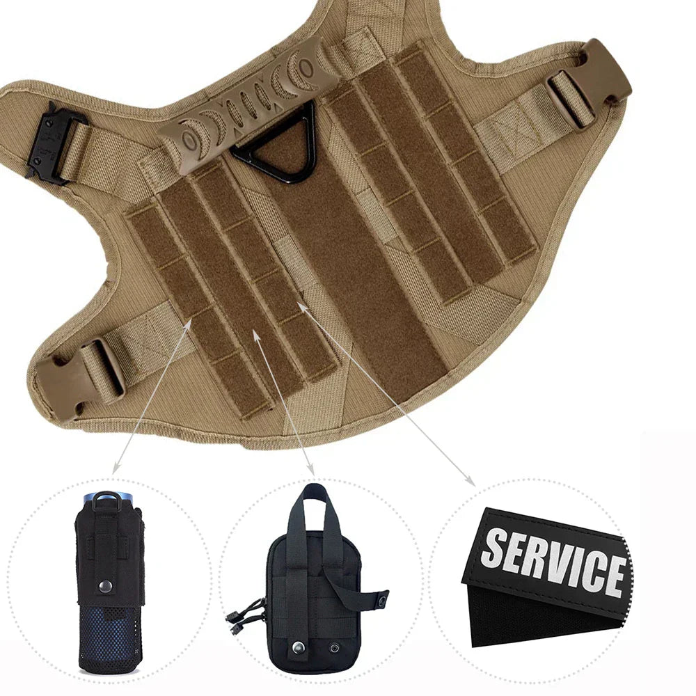 Tactical Dog Harness Heavy Duty Handle 1050D Nylon MOLLE No-Pull Adjustable Large Breeds Training Outdoor Walking Harness Metal D-Ring | Koossa