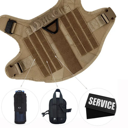 Tactical Dog Harness Heavy Duty Handle 1050D Nylon MOLLE No-Pull Adjustable Large Breeds Training Outdoor Walking Harness Metal D-Ring | Koossa