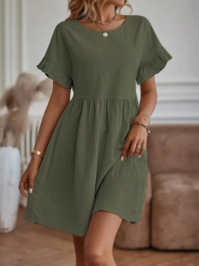 Robe Mini Femme à Col Rond – Élégante Style Décontracté au Quotidien