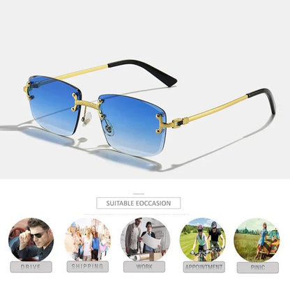 Caterside Rimless Gradient Sunglasses Men Luxury Designer Square Metal Frame Sun Glasses Women Punk Style Party Business Glasses