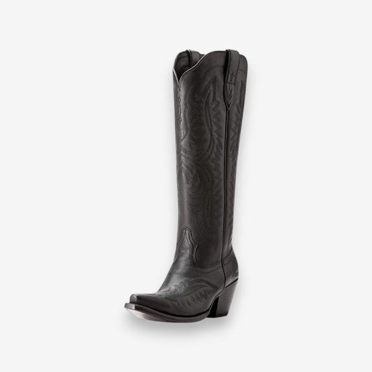 Elvara knæhøje støvler med blokhæl og spids tå