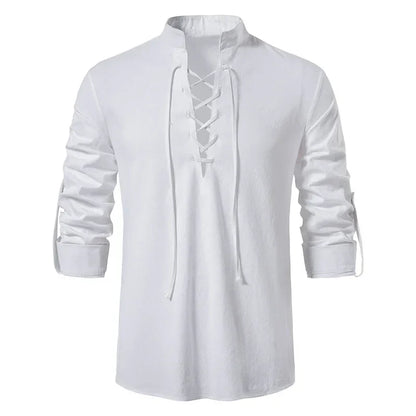 Sommerhemd Herren Relaxed Fit Freizeit mit Bindeband am Ausschnitt