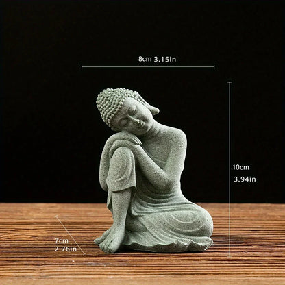 Satori | Zen-Boeddha Beeldje van Groen Zandsteen – Spirituele Decoratie voor Tafel & Aquarium
