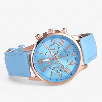 Elegante Damenuhr mit echtem Lederarmband