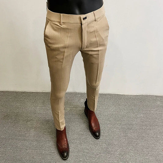 Men's Slim Fit Wool Mix Dress Trousers Formal Business Pants