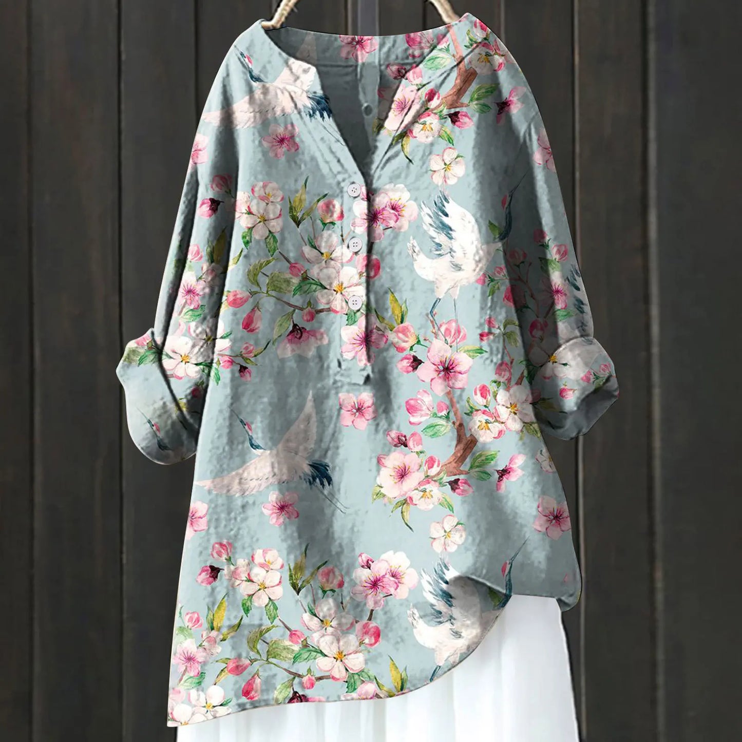 Camille – Blouse à imprimé floral à demi-boutonnage manches longues femme