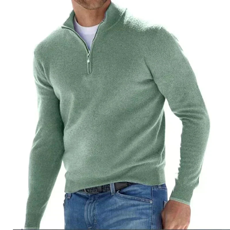 Men’s Zip-Up Knit Jumper with Polo Collar – Premium Italian-Style Sweater