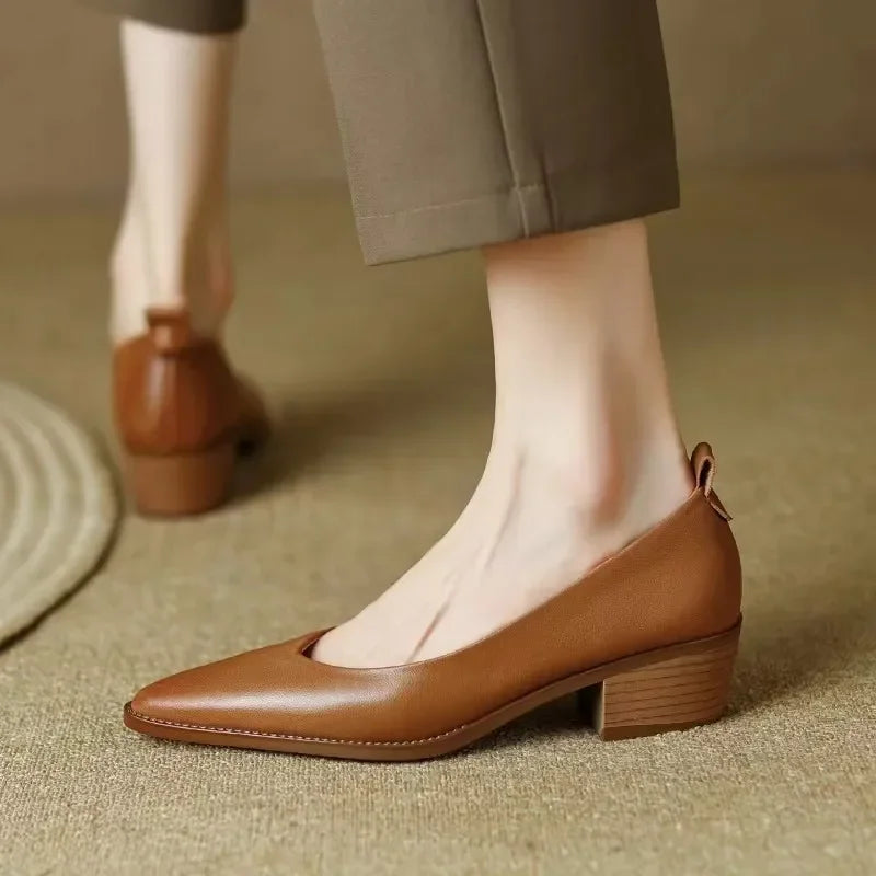 Women's Block Heel Pumps Pointed Toe Slip On Work Shoes