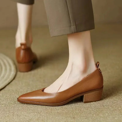 Women's Block Heel Pumps Pointed Toe Slip On Work Shoes