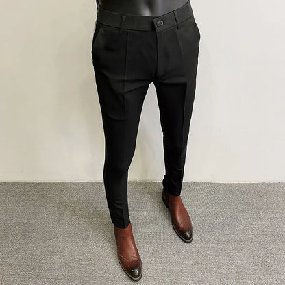 Men's Slim Fit Wool Mix Dress Trousers Formal Business Pants