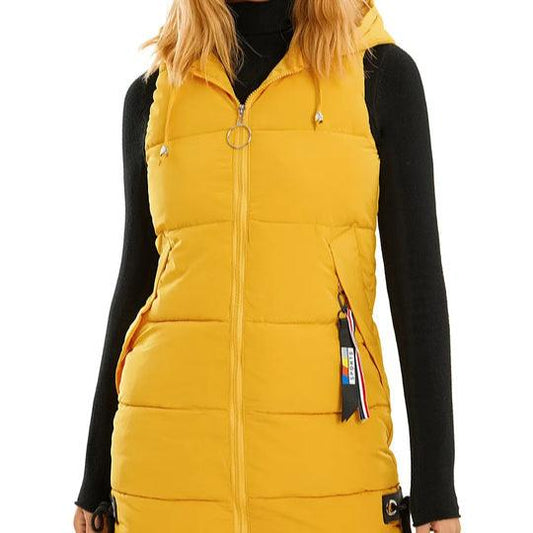 Liora - Veste chic à capuche sans manches avec poches zippées