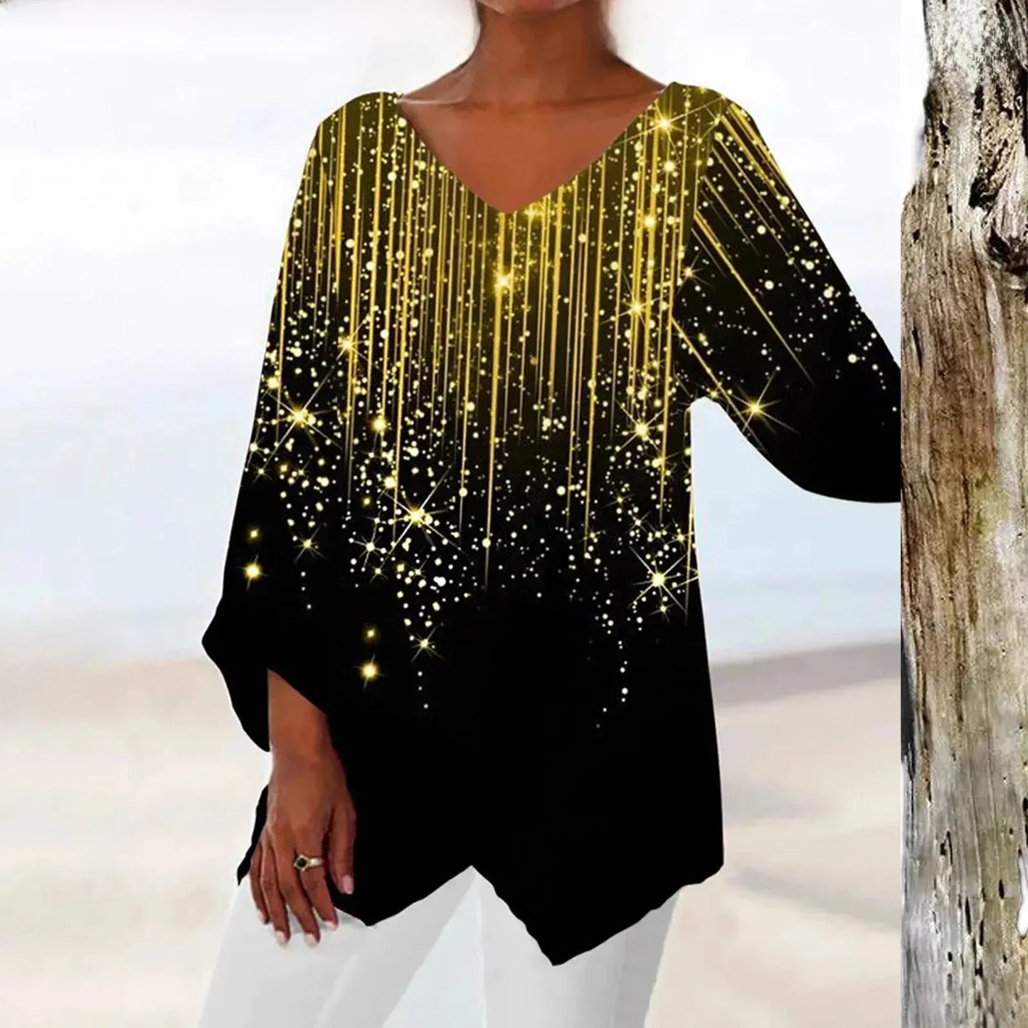 Avencea - Vintage Top with Elegant V-Neck