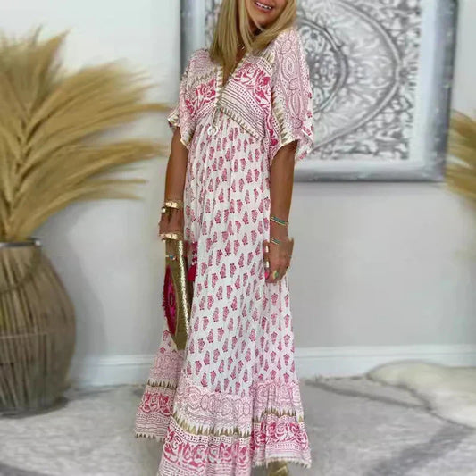 Elizabeth | Women's Boho Tassel Detail Short Sleeve Maxi Dress