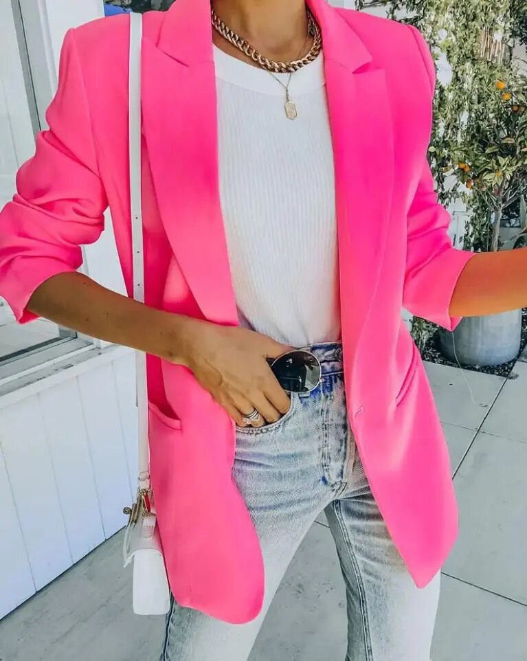 Women's Long Blazer with Pockets | Single Button