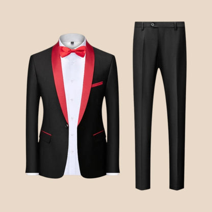 Arthur - 3 Piece Slim Fit Suit Set with Blazer Pants and Vest | Button Closure and Pockets | Sizes XS–3XL | Blue, Red, Grey, Black, Black and Red