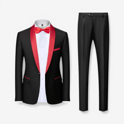Arthur - 3 Piece Slim Fit Suit Set with Blazer Pants and Vest | Button Closure and Pockets | Sizes XS–3XL | Blue, Red, Grey, Black, Black and Red