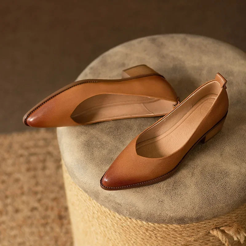 Women's Block Heel Pumps Pointed Toe Slip On Work Shoes