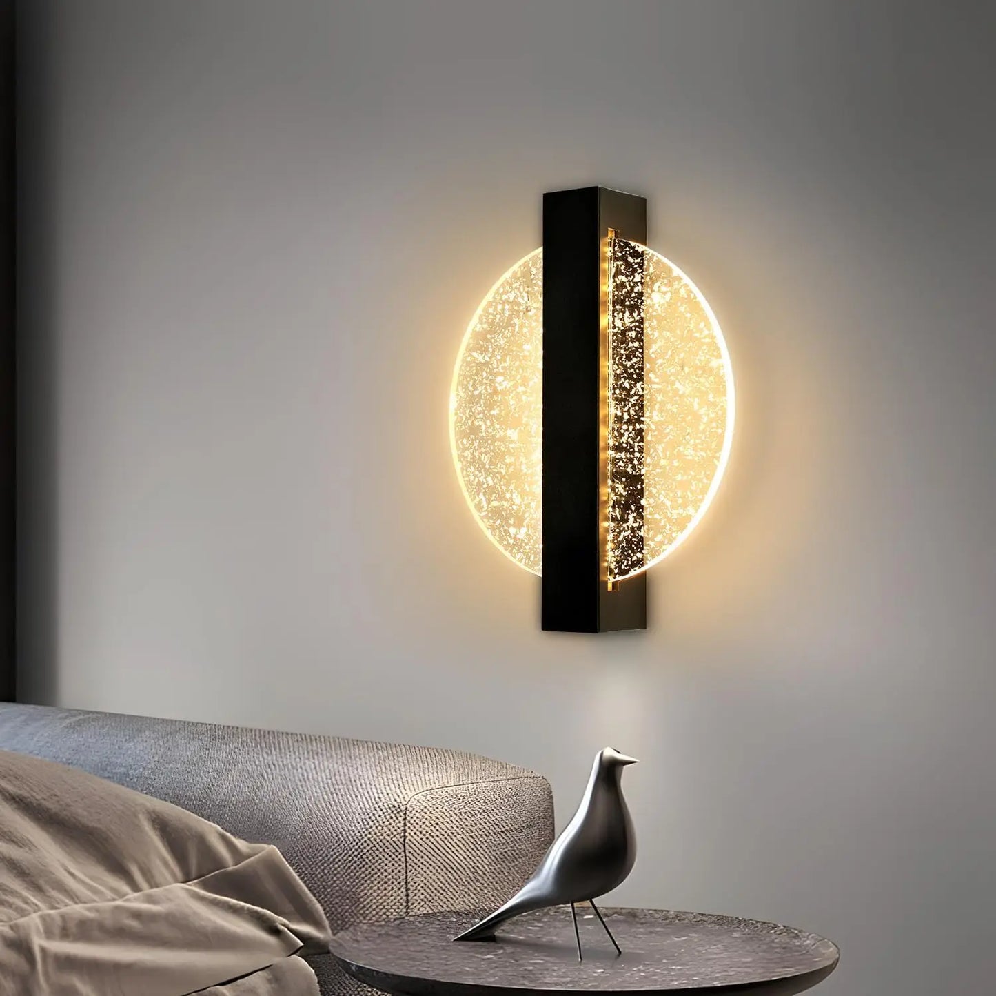 LumaLeaf Rundes Wandpaneel – Moderne LED-Wandleuchte mit silbernem Blatt & warmem Licht (3500 K)
