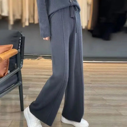 Women's Wide Leg Trousers High Waist Wool Mix Lounge Pants
