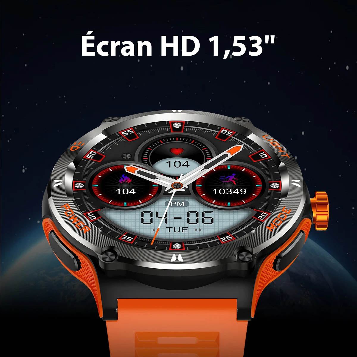 Smartwatch til Mænd med HD Skærm, LED Lys og Boussole