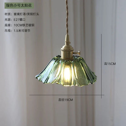 Modern Glass sunflower LED Pendant Lamp With Switch Living Room Bedroom Green Amber Nordic Hanging Lights Luminaria Hanglamp