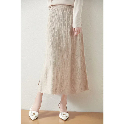 Jupe midi trapèze en laine mérinos – Tricot doux, chaud et élégant