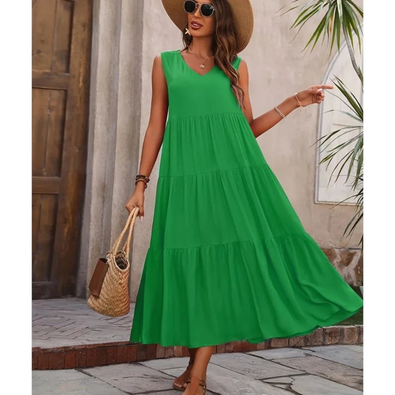 Elvira – Rochie de Damă Midi Elegantă Lejeră fără Mâneci