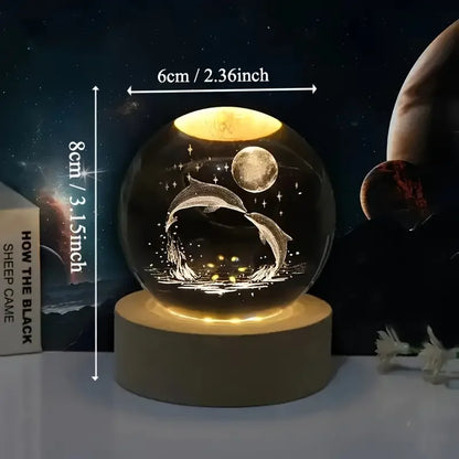 Mariluna Kristallen Bol Dolfijn | 3D-Lasergravure & LED-Basis | Maan- & Zee Motief