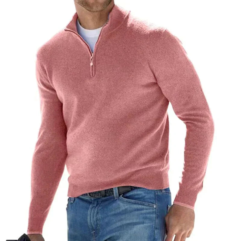 Men’s Zip-Up Knit Jumper with Polo Collar – Premium Italian-Style Sweater
