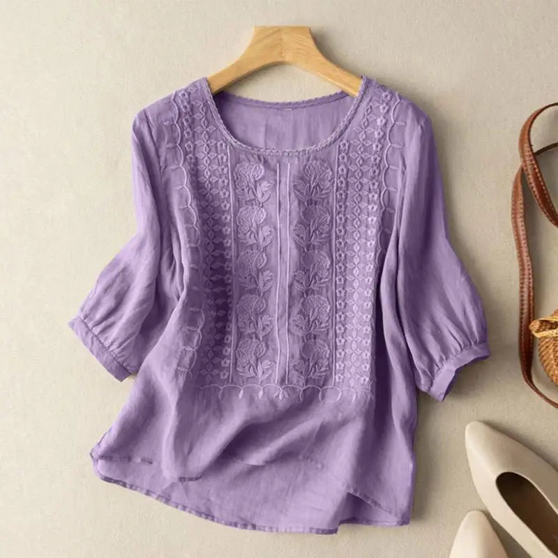 Damen Lockere Sommerbluse mit Rundhalsausschnitt | Locker