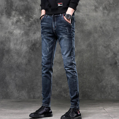 Jeans Men's Denim Stretch Slim Casual Trendy Pants Small Feet Fashion Work Daily Long New Brand Male