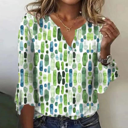 Top Stampato Con Scollo A V Per Donna | Maniche Lunghe