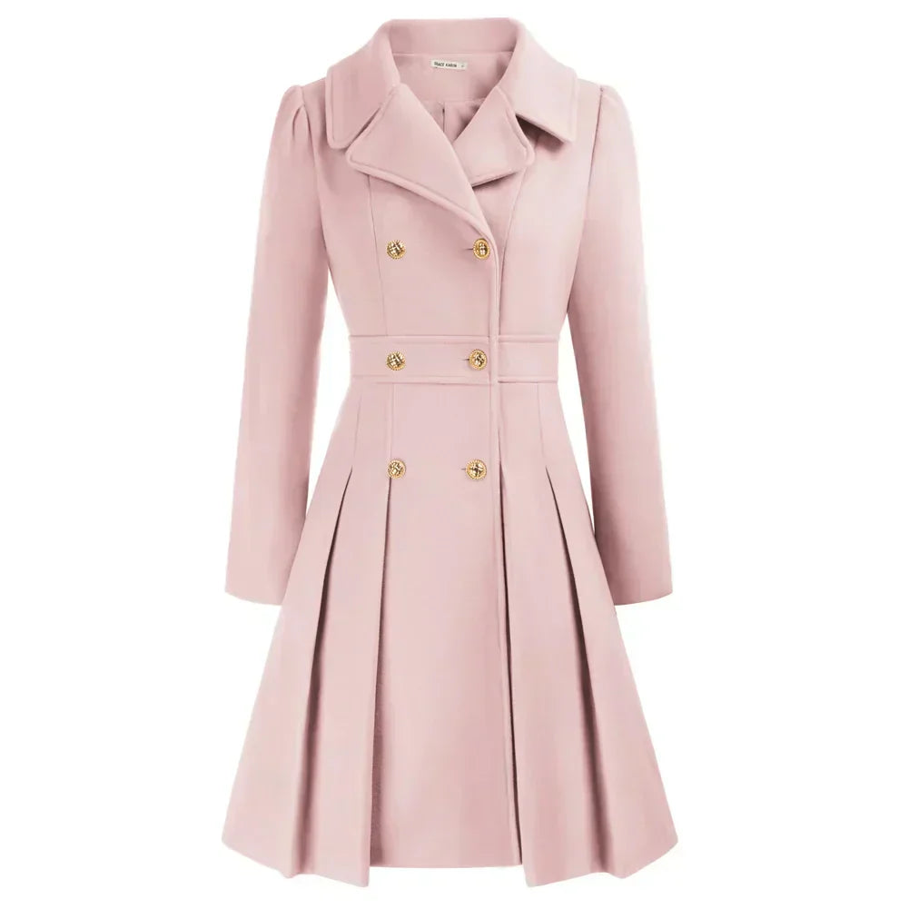 Women’s Elegant Double-Breasted Flare Long Coat