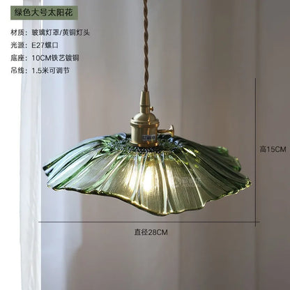 Modern Glass sunflower LED Pendant Lamp With Switch Living Room Bedroom Green Amber Nordic Hanging Lights Luminaria Hanglamp