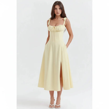 Linsay Blumenkleid – Midi-Kleid mit Korsett & Seitenschlitz