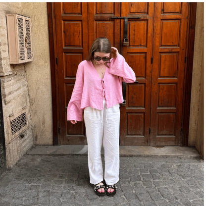 Front-Tie Linen Top