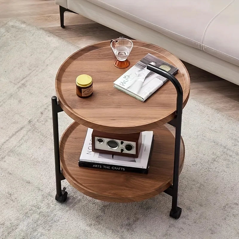 Floravelle - Tweelaags Houten Bijzettafel met Wieltjes
