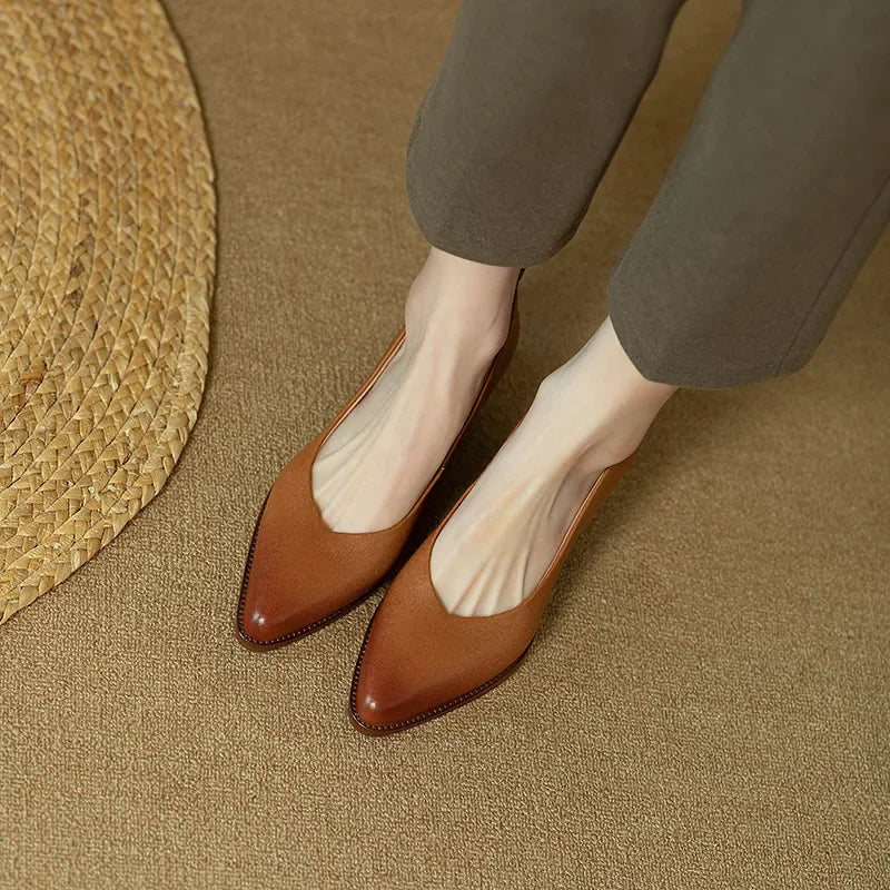 Women's Block Heel Pumps Pointed Toe Slip On Work Shoes