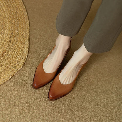 Women's Block Heel Pumps Pointed Toe Slip On Work Shoes