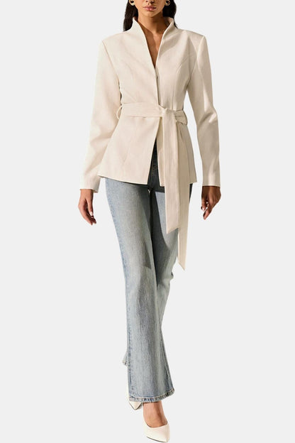 Serelith – Stand Collar Belted Tailored Blazer