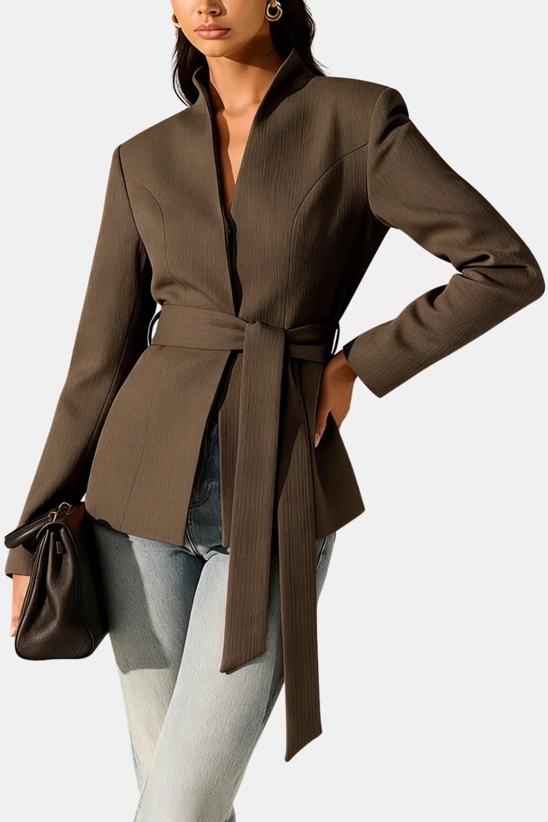 Serelith – Stand Collar Belted Tailored Blazer