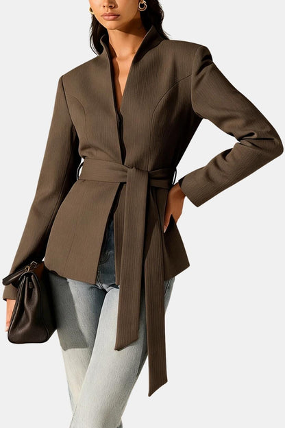 Serelith – Stand Collar Belted Tailored Blazer
