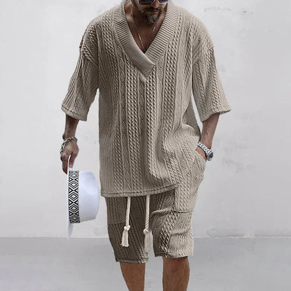Set Coordinato Uomo | Maglia con Texture a Trecce & Shorts con Coulisse