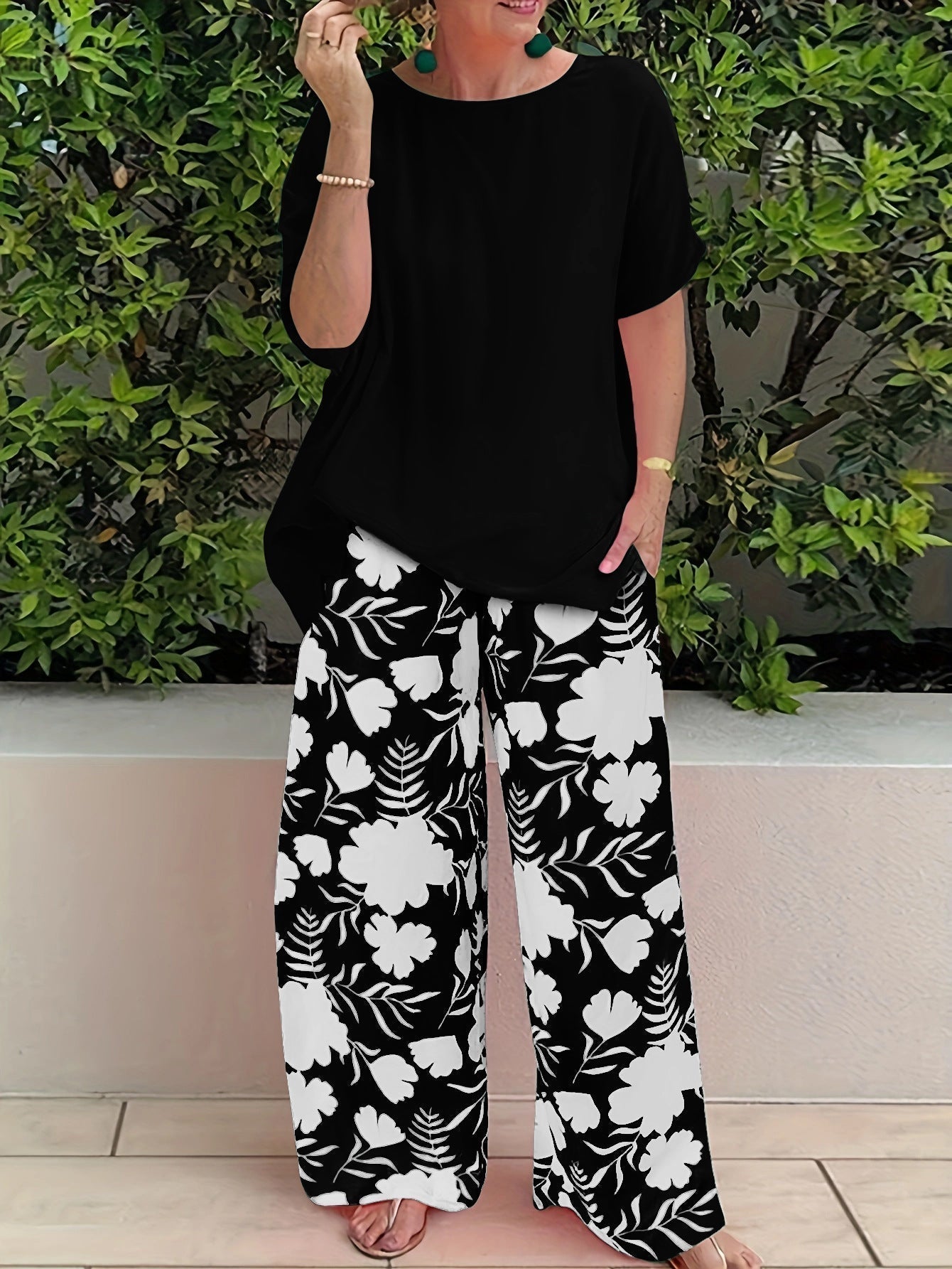 Set floreale elegante Donna | Pantalone Palazzo & Top Morbido