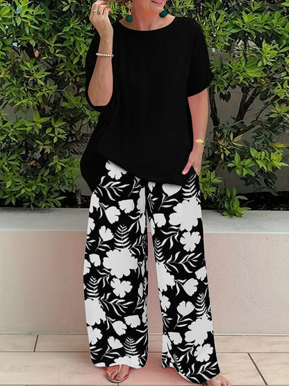Set floreale elegante Donna | Pantalone Palazzo & Top Morbido