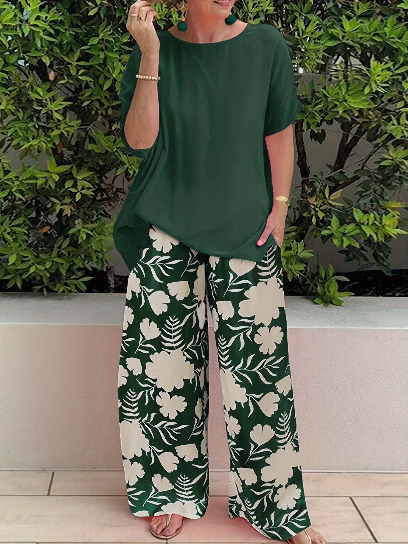 Set floreale elegante Donna | Pantalone Palazzo & Top Morbido