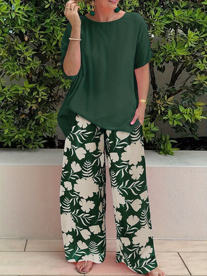 Set floreale elegante Donna | Pantalone Palazzo & Top Morbido