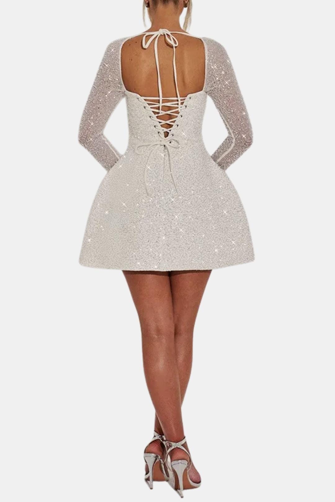 Sevyn – Square-Neck Sequin Long Sleeve Mini Dress
